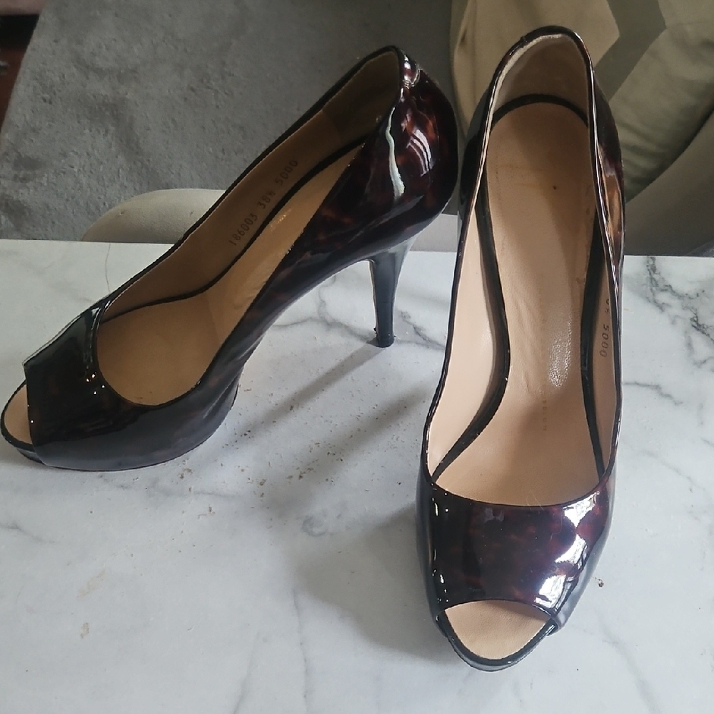 Elegant Black and Brown Peep-Toe Heels